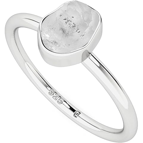 Natural Raw/Rough Gemstones Stackable Ring for Women in Sterling Silver, Birthstone...