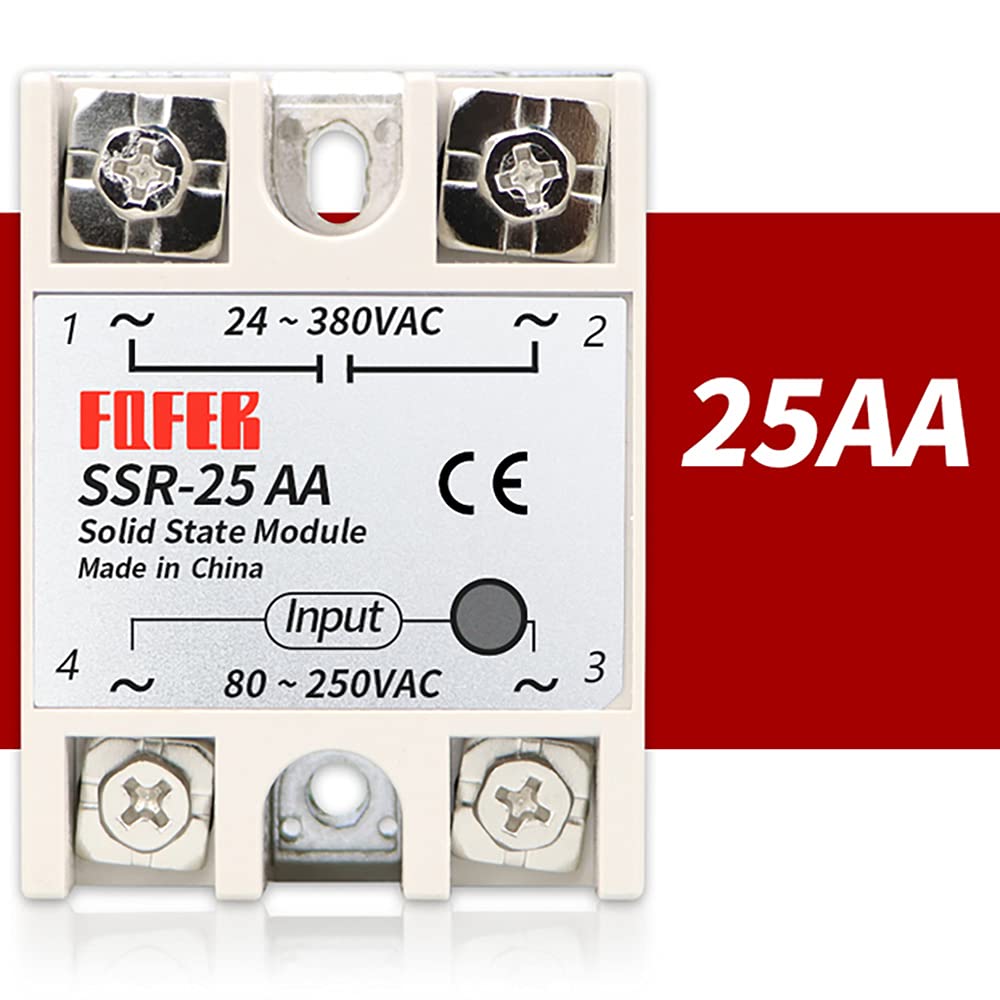Artshu Modulo relè a stato solido SSR-25DA 25A/250V 3-32V DC Ingresso 24-380VAC Uscita