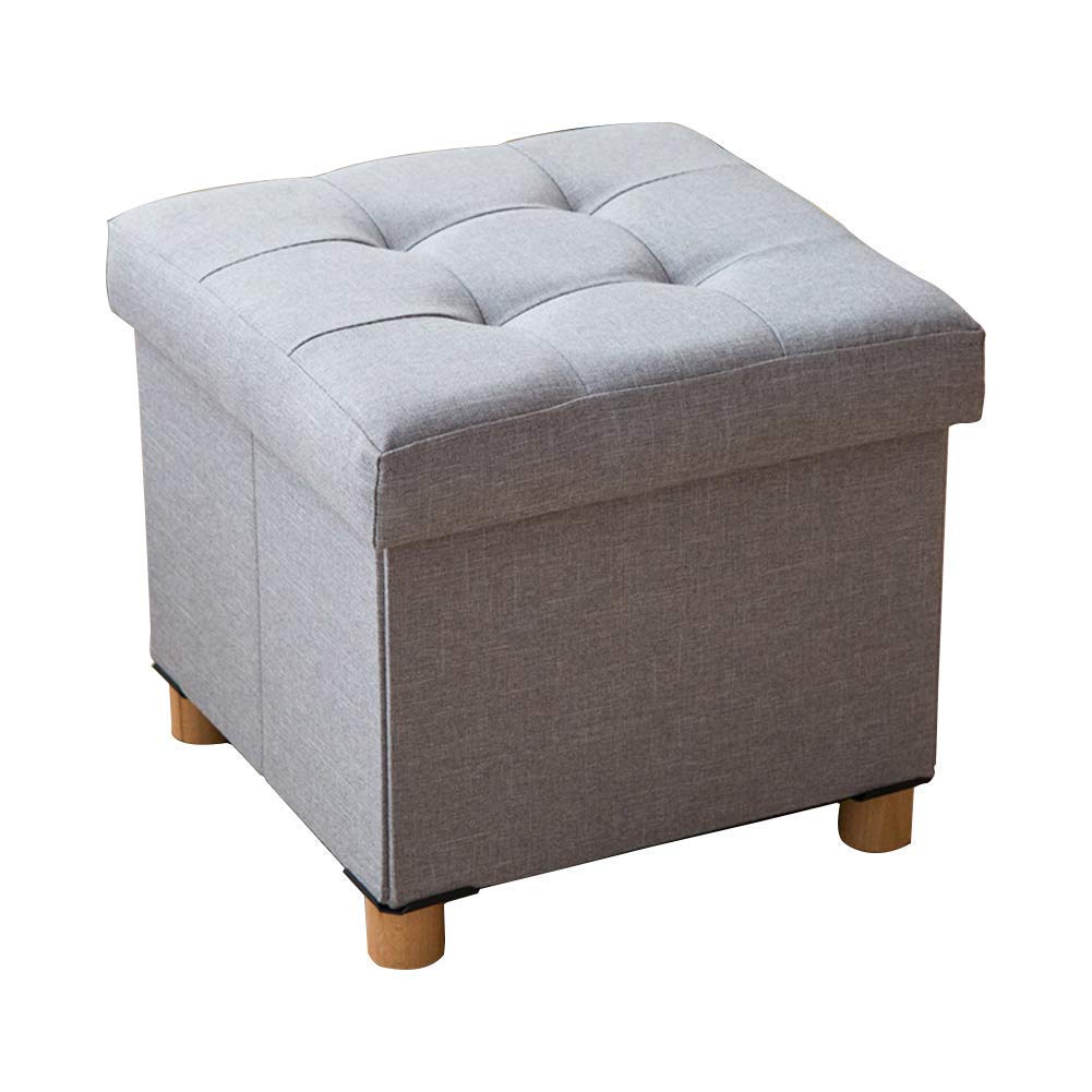 Pouf de rangement cube avec couvercle amovible et pieds en bois pour salon