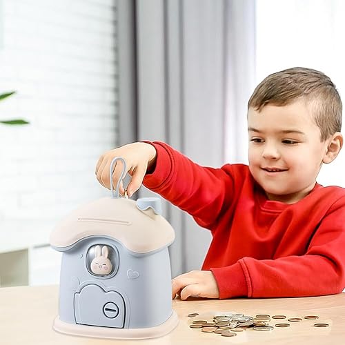 Miniatura 5 de Lindo banco de monedas, caja de dinero con puerta para abrir, mini caja fuerte para niños, color rosa