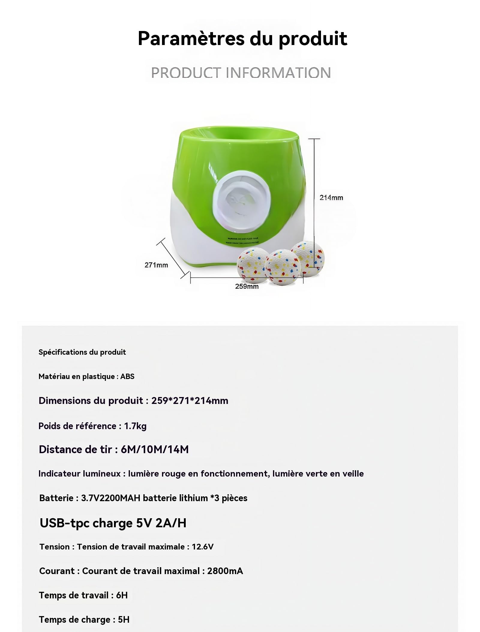 Générique Lanceur de balles Automatique,adapté aux Chiens,Rechargeable par USB,portée de 6 à 14 mètres,livré avec 3 balles pour Chiens,Convient pour Une Utilisation à en intérieur/extérieur (Gris)