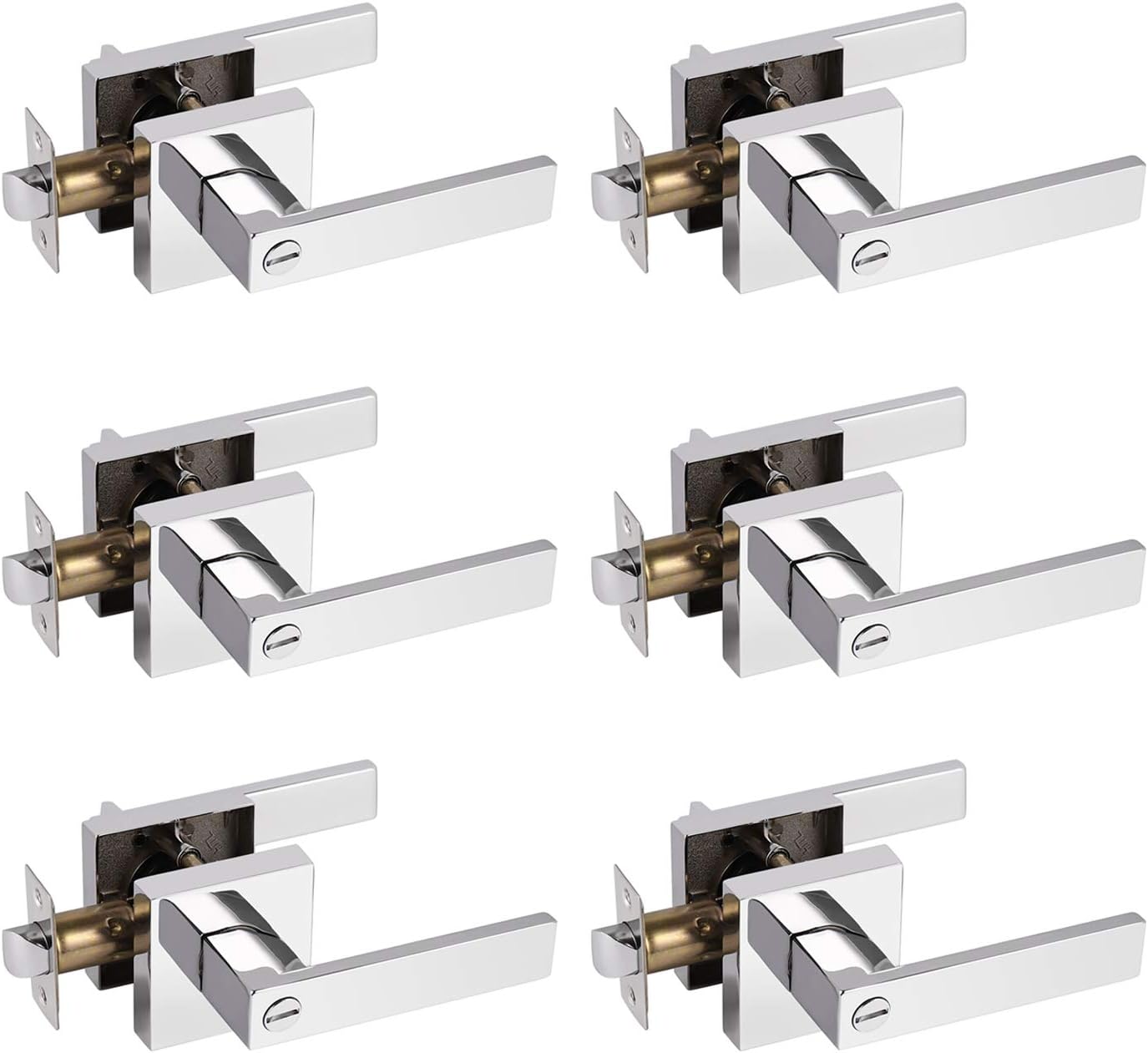 Bеѕt Sеllеr 6Pack Gobrico Privacy Levers in Polished Chrome/Square Bed Bath Door Handles/Interior Door Locksets