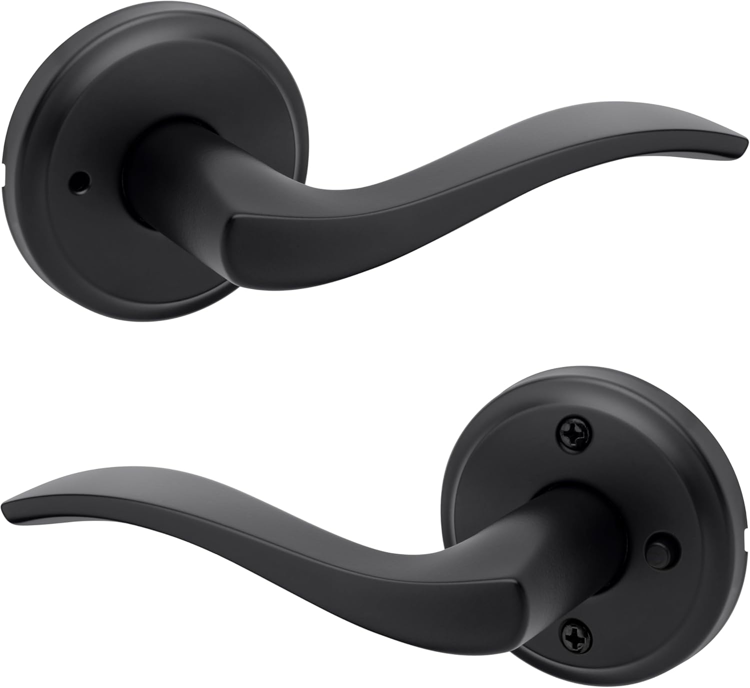Weiser Sedona Matte Black Door Handle, Reversible Privacy Lever, Interior Door Handles for Bedroom and Bathroom Doors, Keyless Bathroom/Bedroom Door Lock, Transitional Home Décor