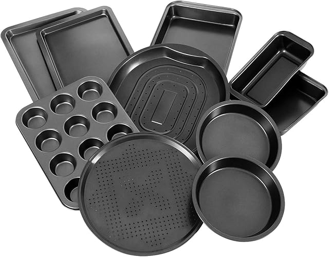 COSTWAY 10PCS Kitchen Non-Stick Bakeware Set Baking Equipment, Heavy Duty Carbon Steel Baking Cupcake Trays Cake Pizza Pans, Oven Safe Up to 230