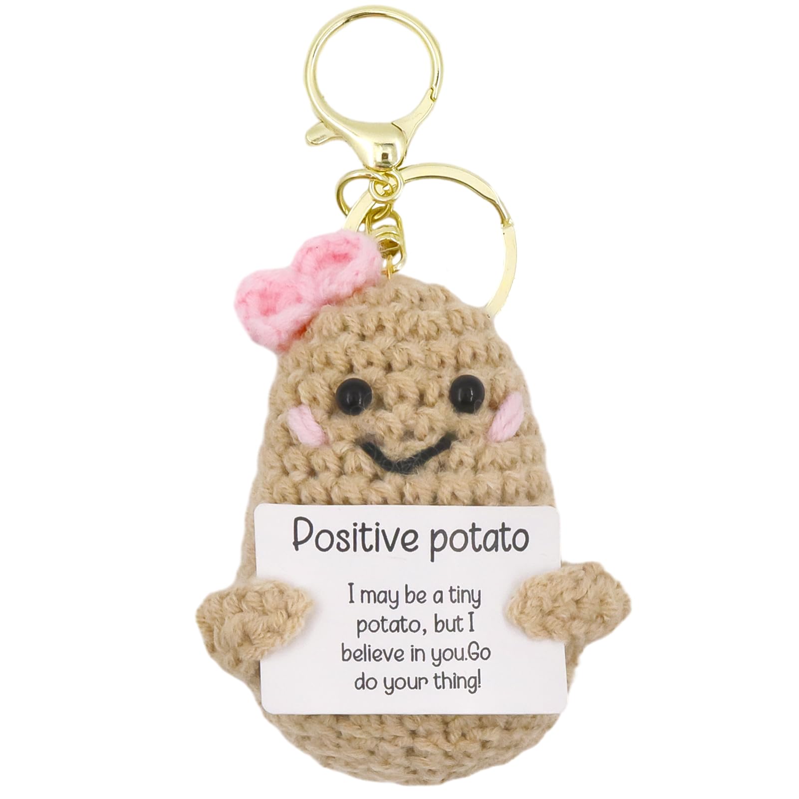 Portachiavi Peluche Patata Di Lana Fatto A Mano - Mini Patata Positiva Con Cartoncino Portafortuna, Regalo Simpatico Per Amici E Famiglia