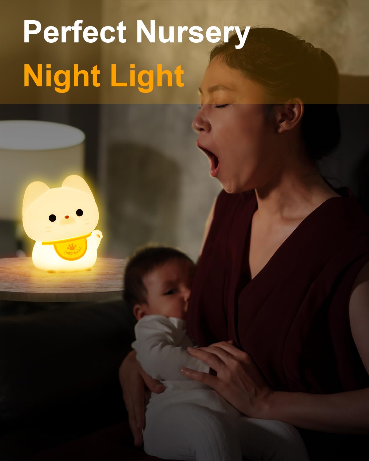 Amaredom Waving Kitten Night Light, Cute Cat Lamp, Silicone Dimmable Nursery Nightlight - Image 4