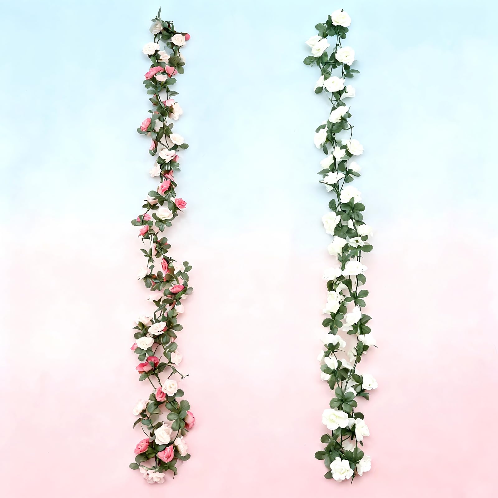 Tivleed White/Pink 2-Pack Rose Flower Garland (2, 4.6 Feet)