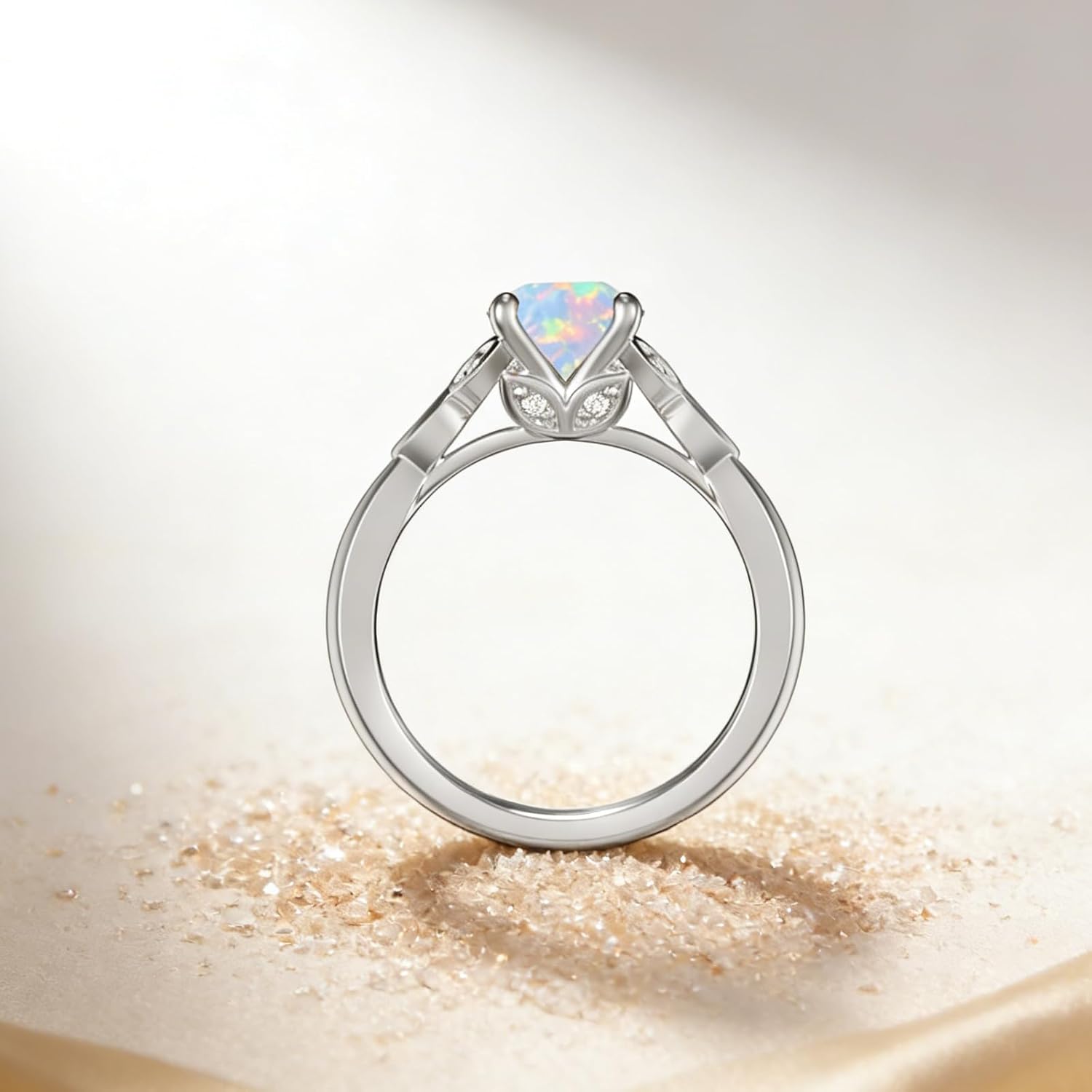 Leaf Opal Rings 1-1/4 Carat(ctw) Opal and Moissanite Engagement Rings for Women 925 Sterling Silver 10K 14K 18K Gold October Birthstone Rings
