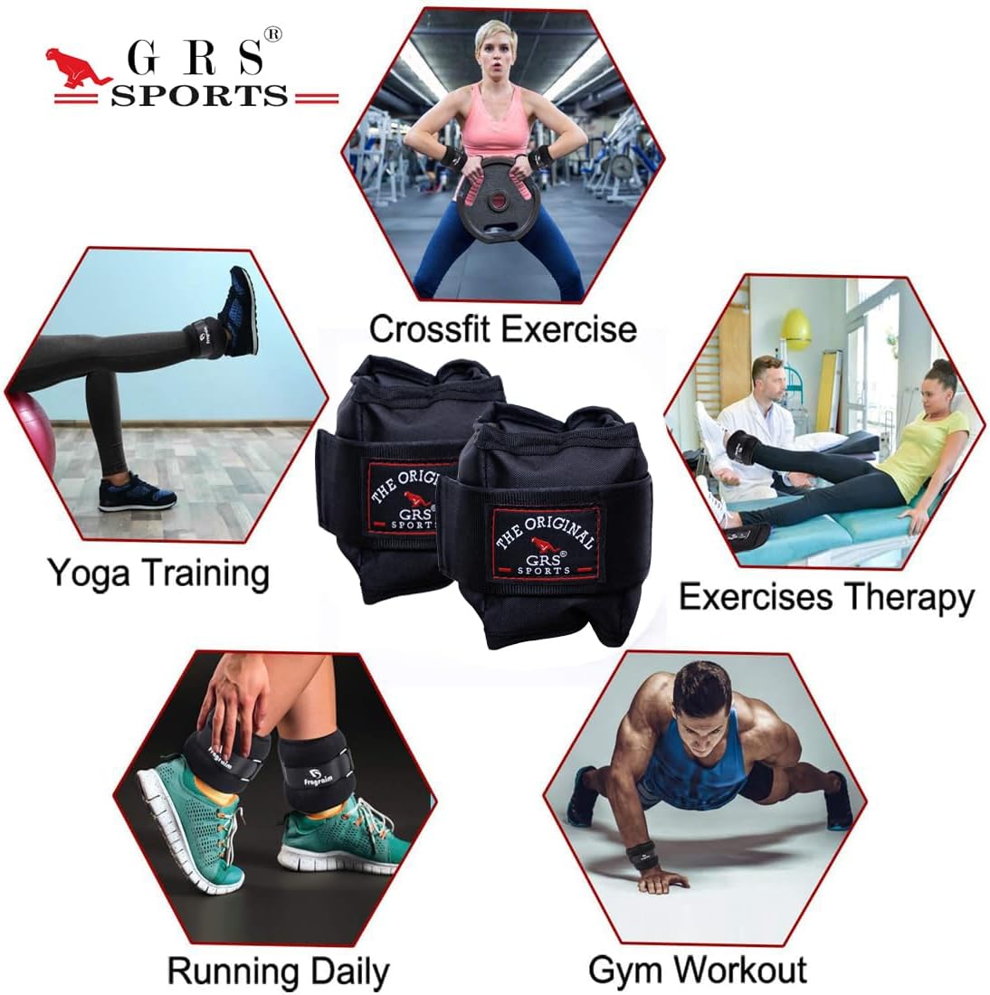 GRS® Weight Cuffs, Ankle Weights 2 kg (1 kg Each x 2 pc), rubber, black