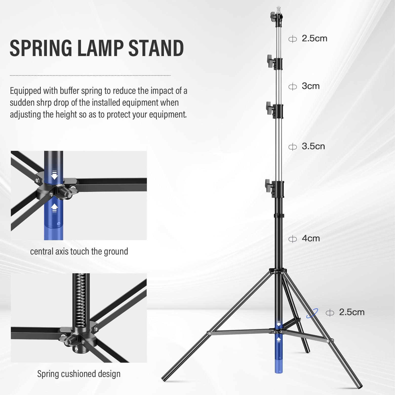 Soonpho 410cm Pro Stativo Fotografico Supporto Resistente per Luce Light Stand Treppiede per lampada Pro Spring, 410 cm, in alluminio, 4,1 m, altezza massima 15 kg