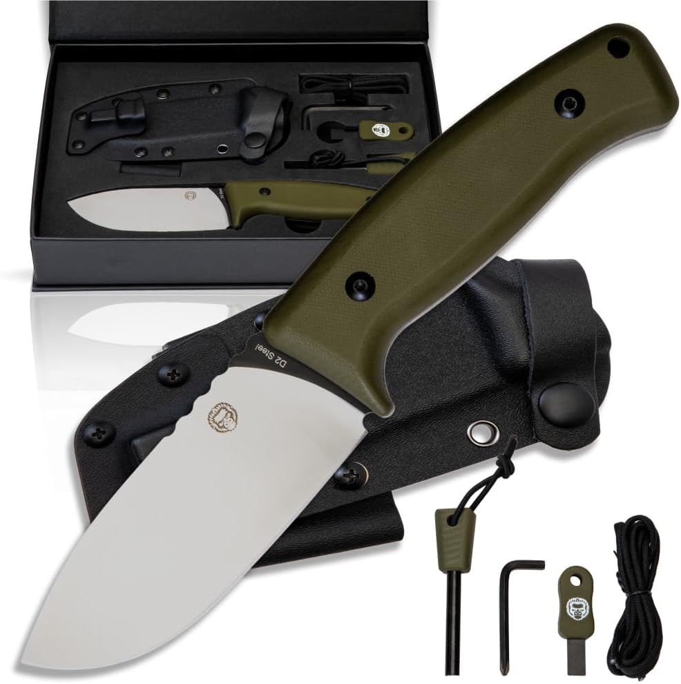 Holtzman's Gorilla Survival Warthog Fixed Blade Hunting Knife with Kydex Sheath (Green) - Ideal for Bushcraft, Camping, and Survival