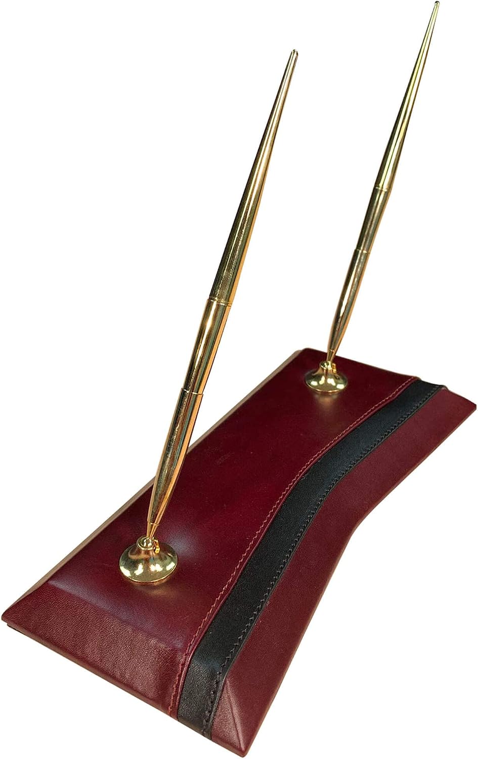 Dacasso Burgundy Leather Double Pen Stand with Gold Trim