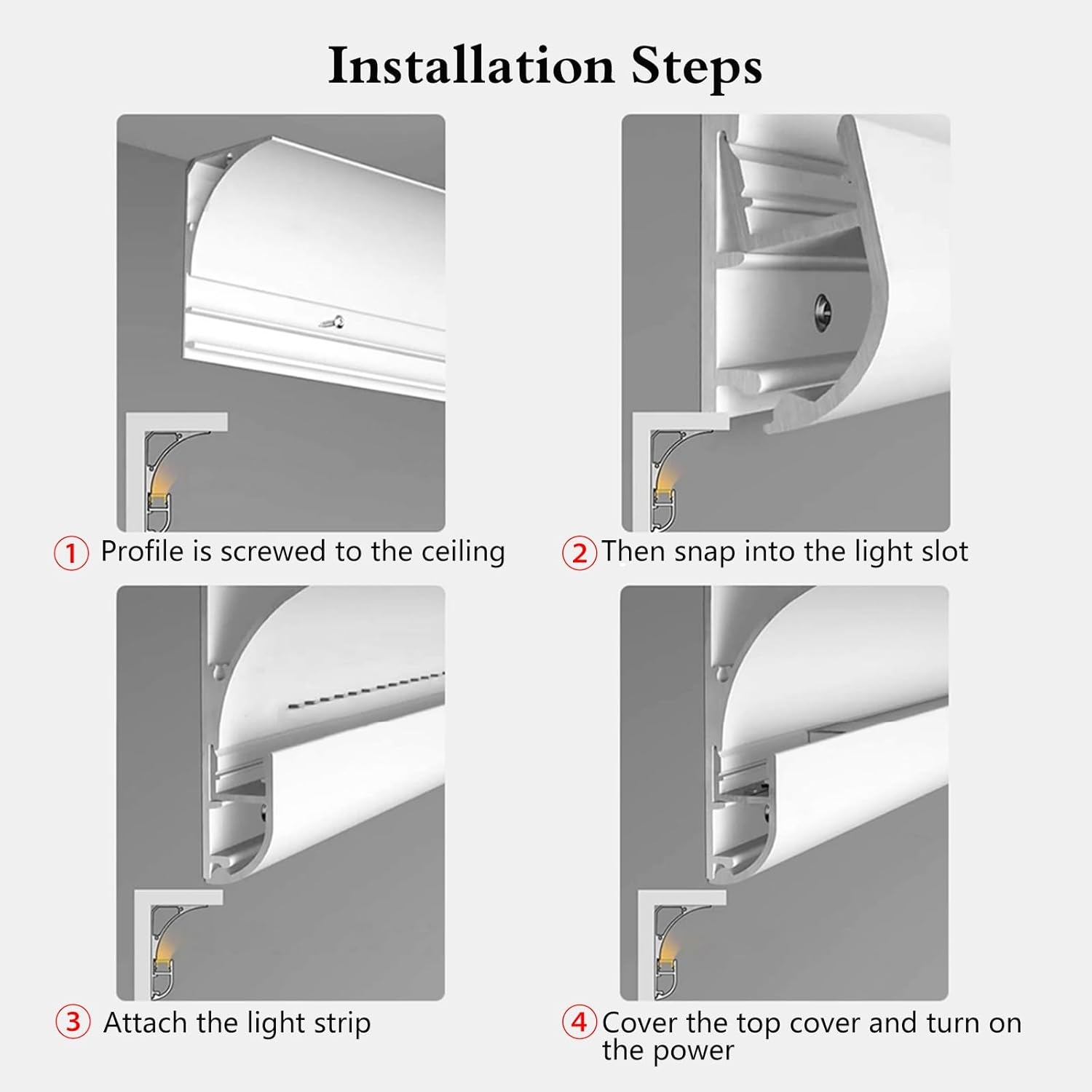 LED Crown Molding Channel - Aluminum Profile for Indirect Lighting, Linear LED Strip Diffuser for Ceiling, Wall & Floor Decor, Perfect for Baseboard Trim (White, 6.6ft/2m)