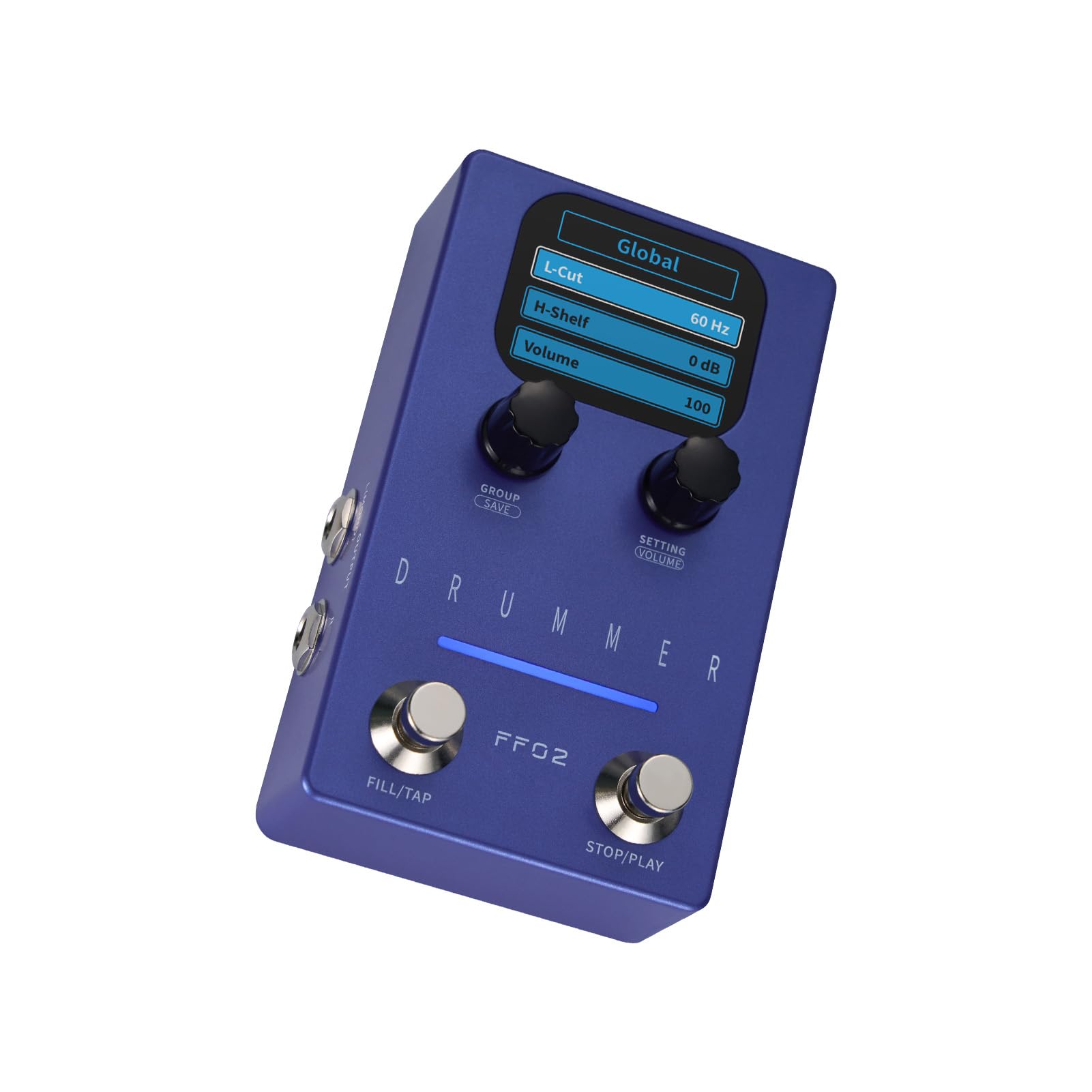 FLAMMA Gitarren-Effektpedal für Drum Machine, Benutzerfreundliches Design, 121 Drum-Grooves, 66 Anpassbare Slots, Rhythmus-Gitarren-Effektpedal für Schwierigkeitsgrade ABS Blau (EU-Stecker)