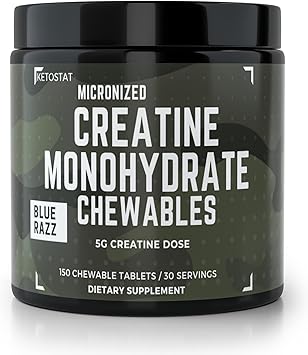Ketostat Creatine Chews 5G Chewables 30 Day Supply, Micronized Creatine Monohydrate Tablet, Sour Razz 150ct Creatine for Women & Men