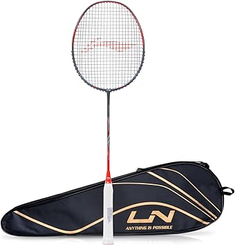 Li-Ning Wind Lite 800 II Carbon Graphite Badminton Strung Racket with Full Racket Cover Dark Grey/Red