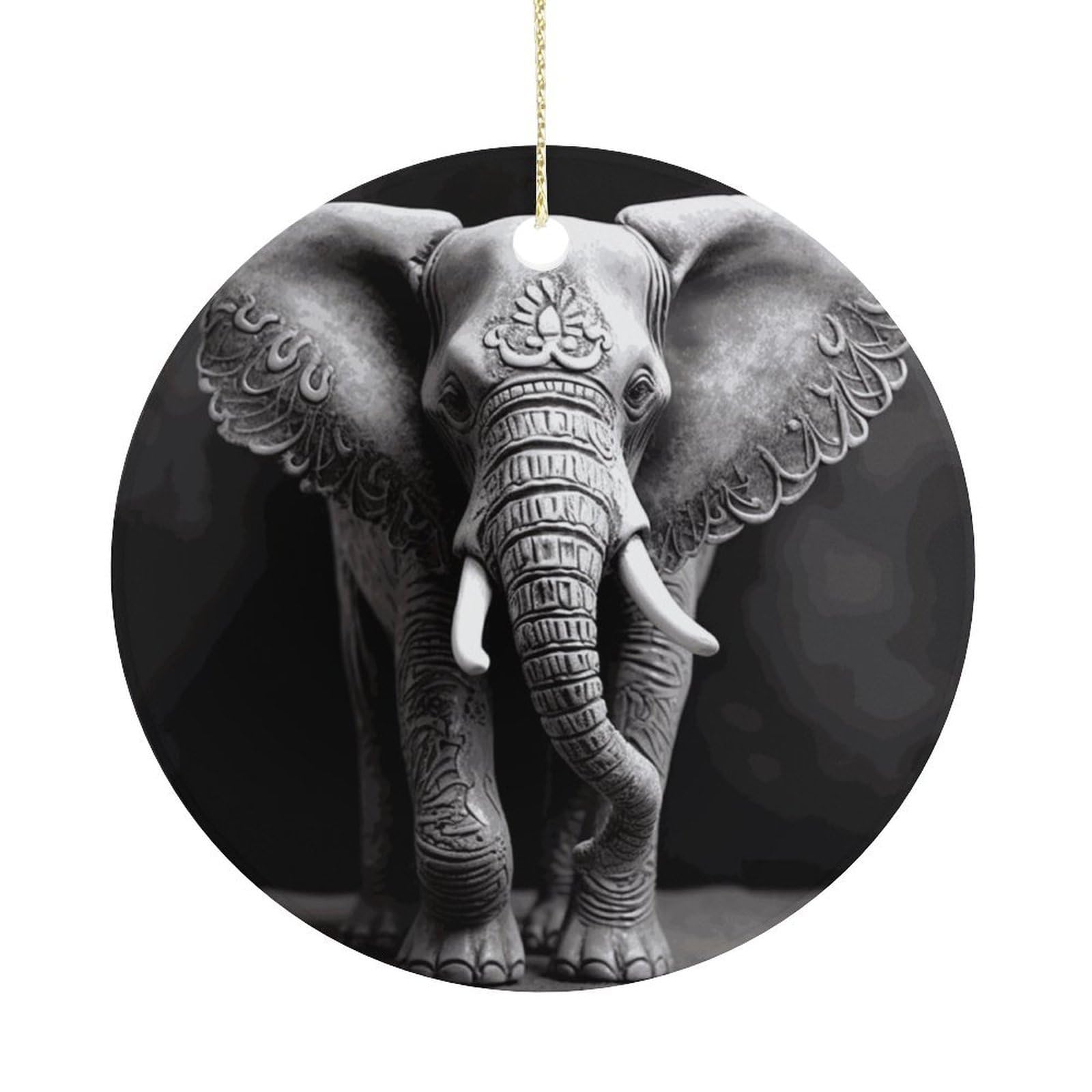 Gray Elephant Christmas Ornaments Colorful Round Ceramic Ornament Christmas Hanging Decor Christmas Tree Decorations Xmas Keepsake for Women Men Xmas Holiday Party
