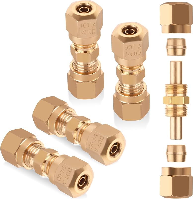 União reta de latão para tubo de freio pneumático HASAOMOI 1/4" – Pacote com 4
