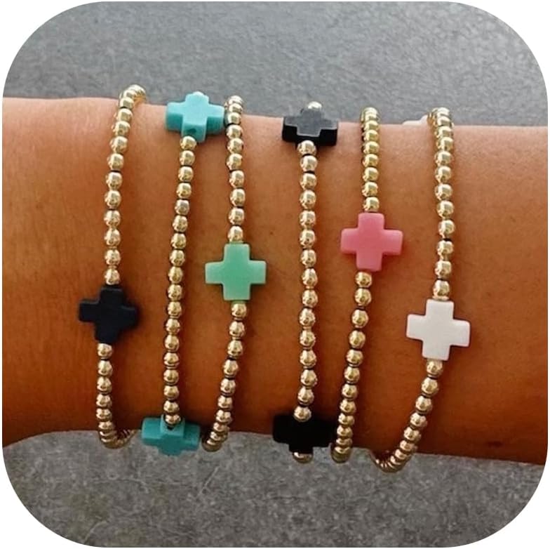 choice of all14k Gold Bracelets for Women Gold Beaded Bracelets Stack Stretch Bead Ball Strand Bracelets Cross Stackable Cuff Bangle Bracelets Trendy Jewelry Gifts