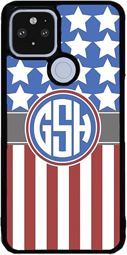 Miniatura 9 de American Flag Stars Stripes Personalized Monogram Black Rubber Phone Case Compatible With Google Pixel 10, 10 Pro, 10 Pro XL, 9a, 9 Pro, Pixel 9,