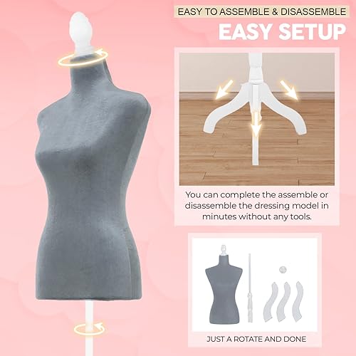 Miniatura 5 de Maniquí de torso maniquí con soporte para maniquíes de altura ajustable, cuerpo femenino, muestra mujeres para coser trípode de madera, base de