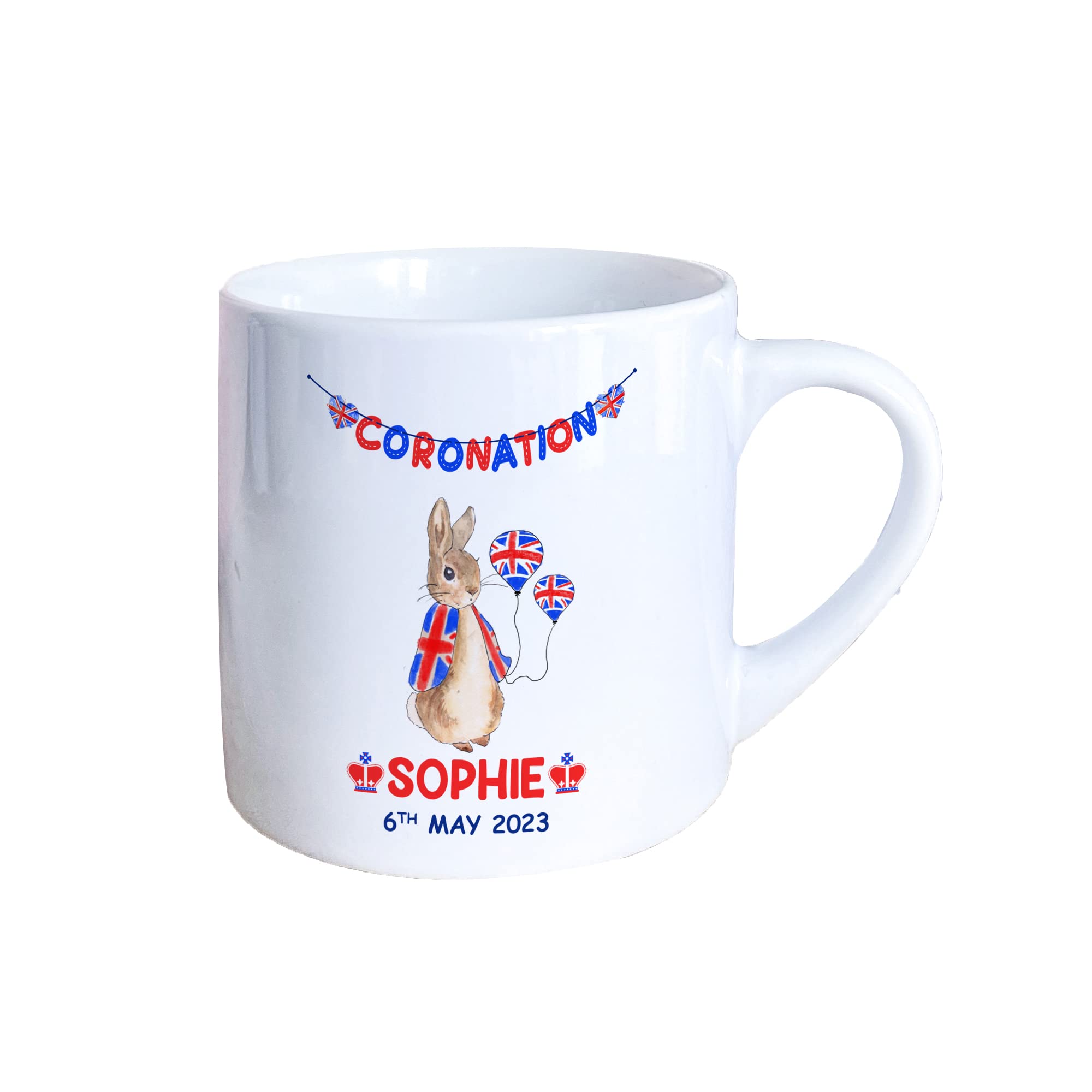 Personalised Kids Coronation mug with name BABY KIDS Union Jack gift for boy girl/King Charles Celebrations son daughter