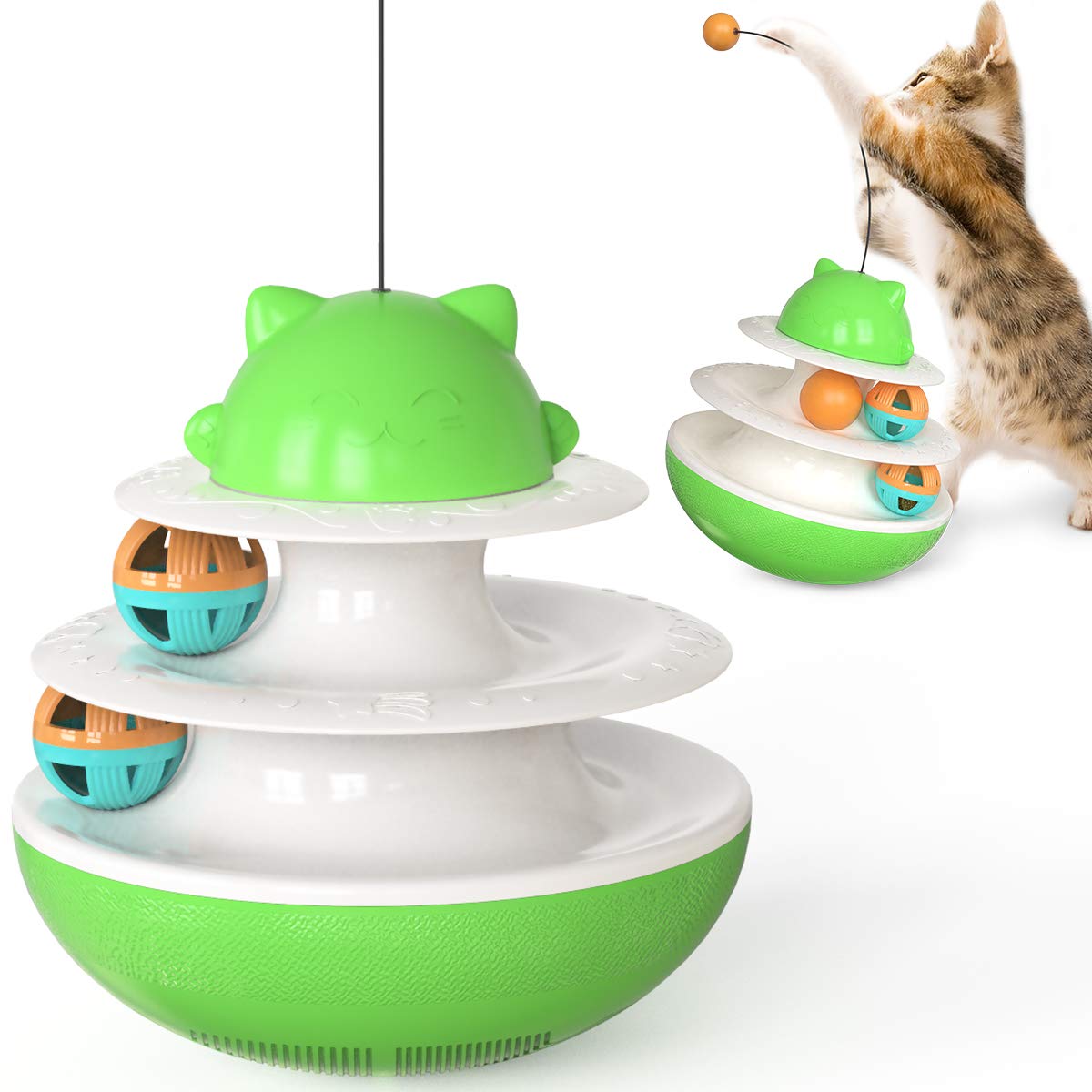 MOOS Pet Toy cat Toy Tumbler Three-Layer Rotating Ball Orbital Ball Toy (Green) (B08MLFVBN6) Amazon Price History, Amazon Price Tracker