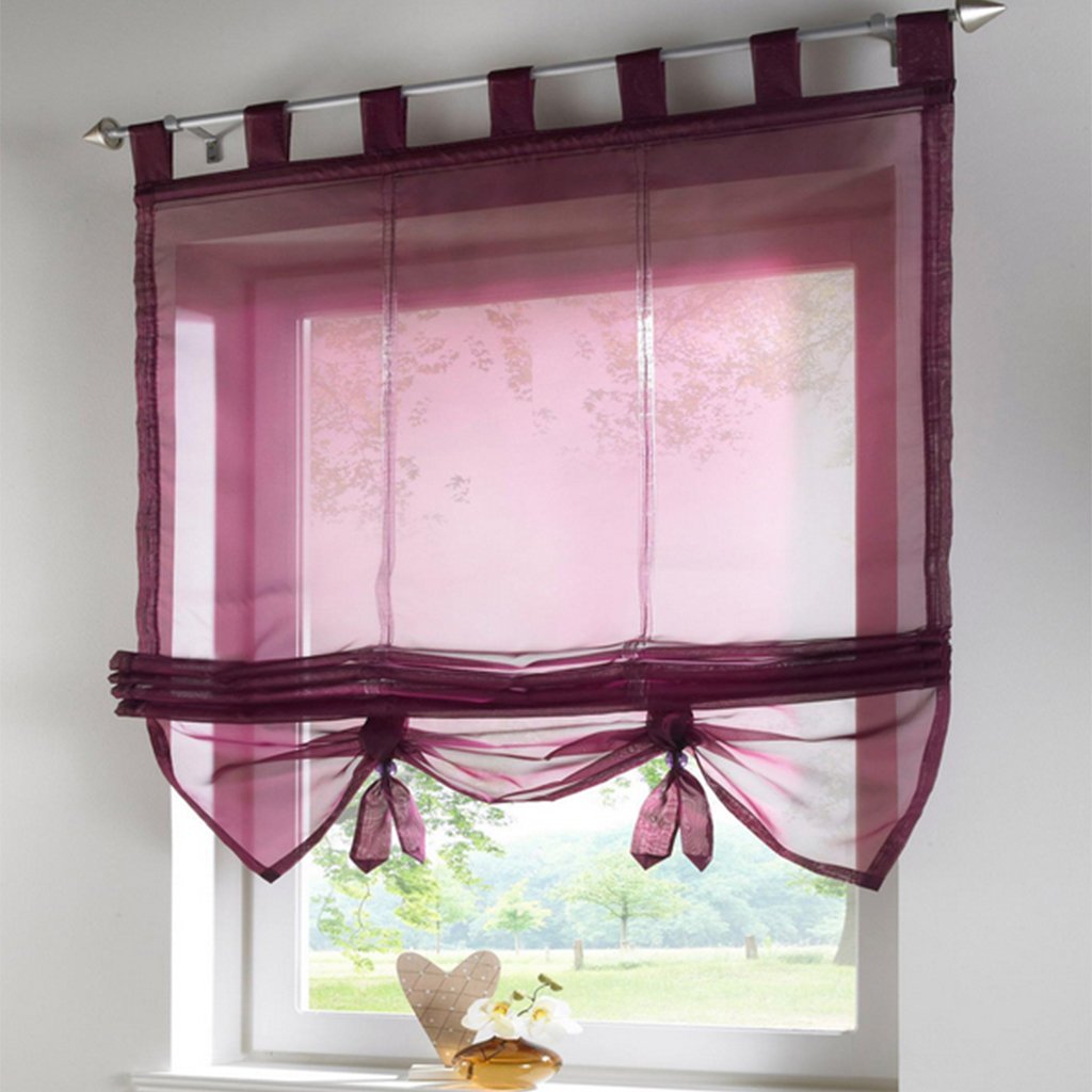 SIMPVALE Curtains Roman Style Interior Window Sheer Kitchen Living Room and Balcony Height 155cm Wine red Width 60cm