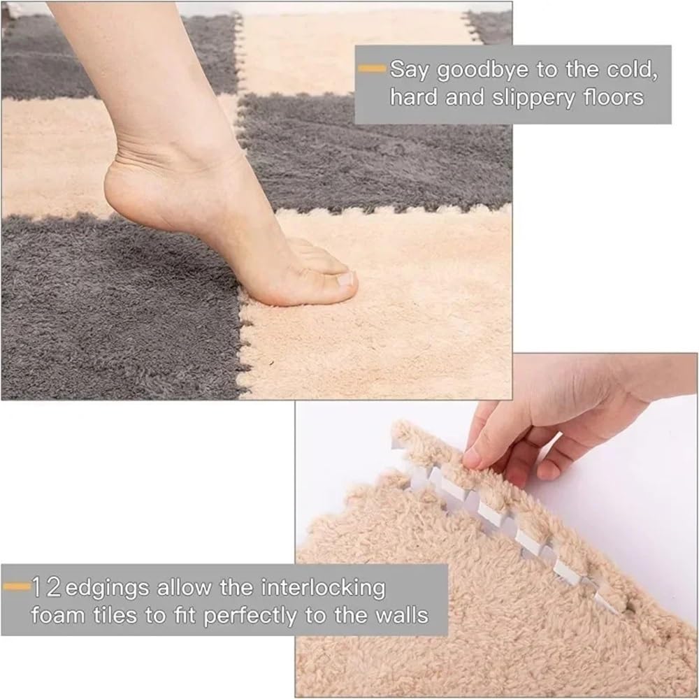 30x30cm Pogrubione Maty Puzzle Z Pianki EVA - Miękka Pluszowa Mata Do Zabawy, Przytulny Dywan Do Salonu I Sypialni, Ciepłe i Wygodne Płytki(White Dark Brown,20pcs)