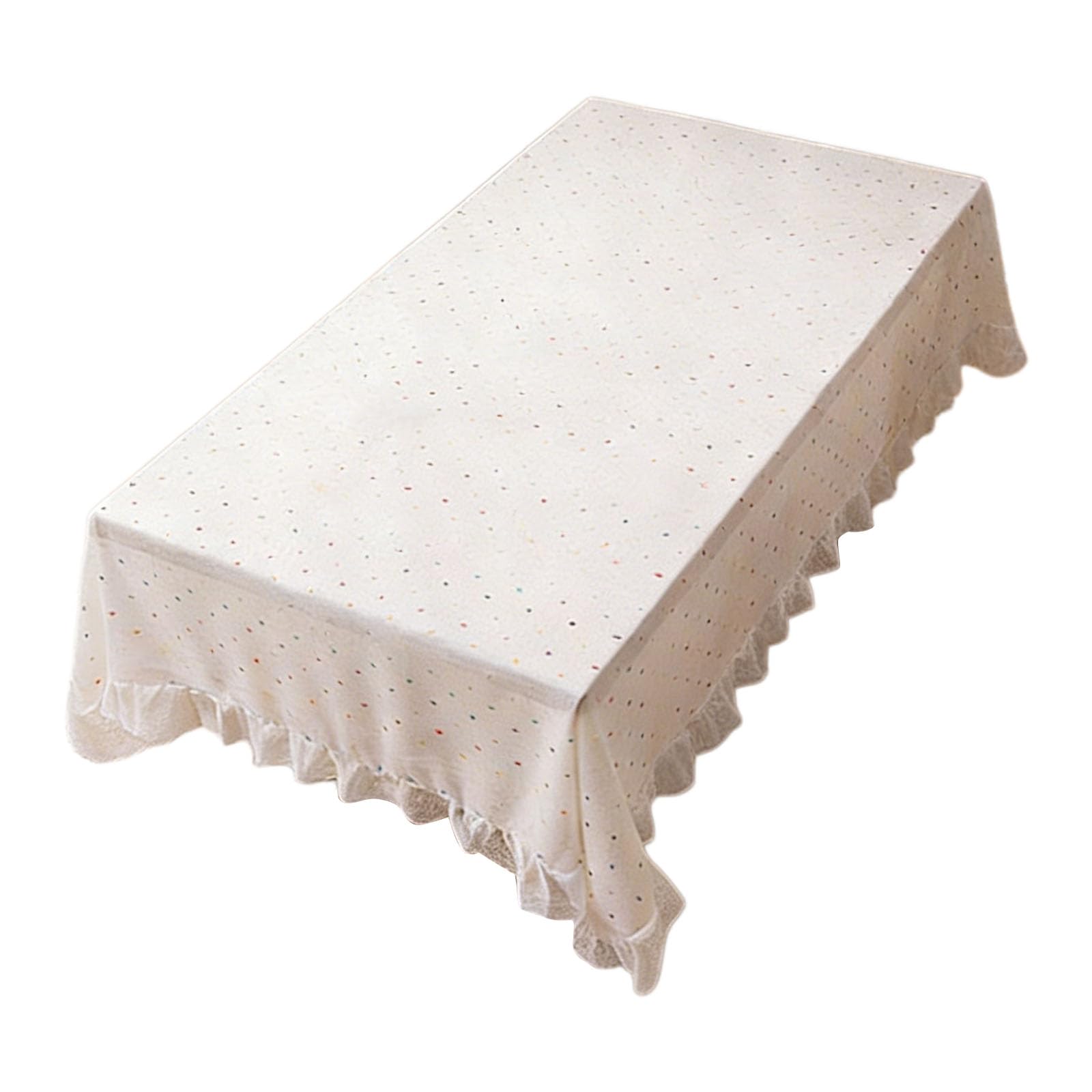 Nappe à pois colorés rectangulaire et dentelle volantée