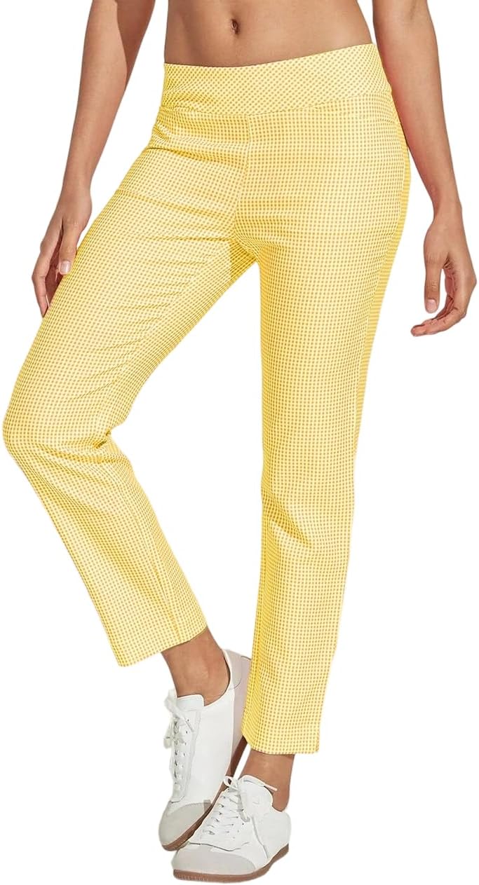 Womens Golf Plaid Pants Stretch Casual Work Ankle Pant for Women Ladies Travel Lounge Athletic Sweatpants with Pockets