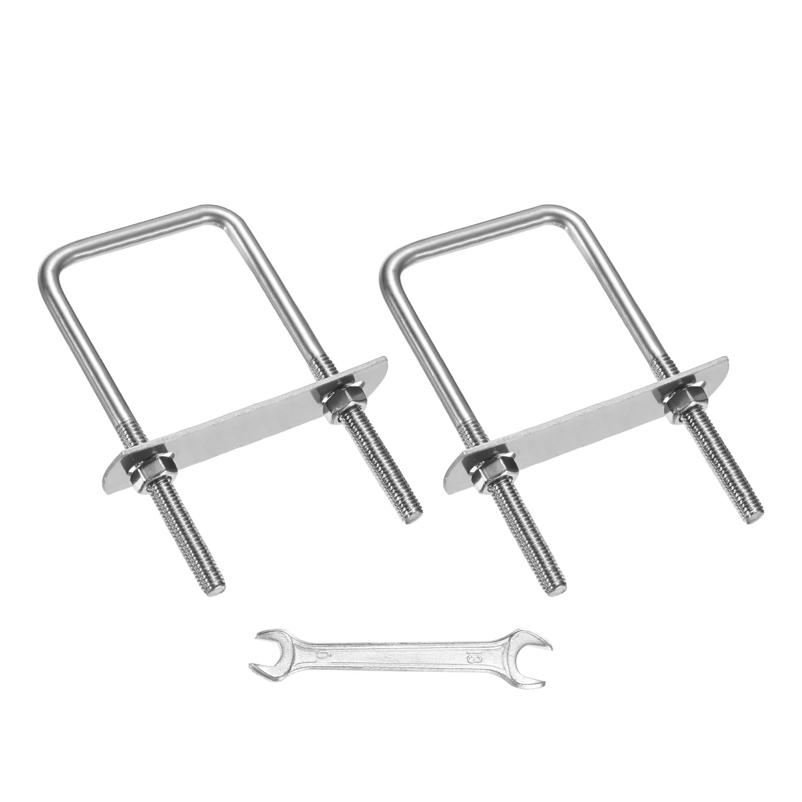 M METERXITY Square U-Bolts Kit (M8x35x70mm, Silver) 2Set Square U Shaped Bolts 304 Stainless Steel with Frame Plates & Nuts & Washers & Wrench, Apply to Ski/Board/Sailboat/Trailer
