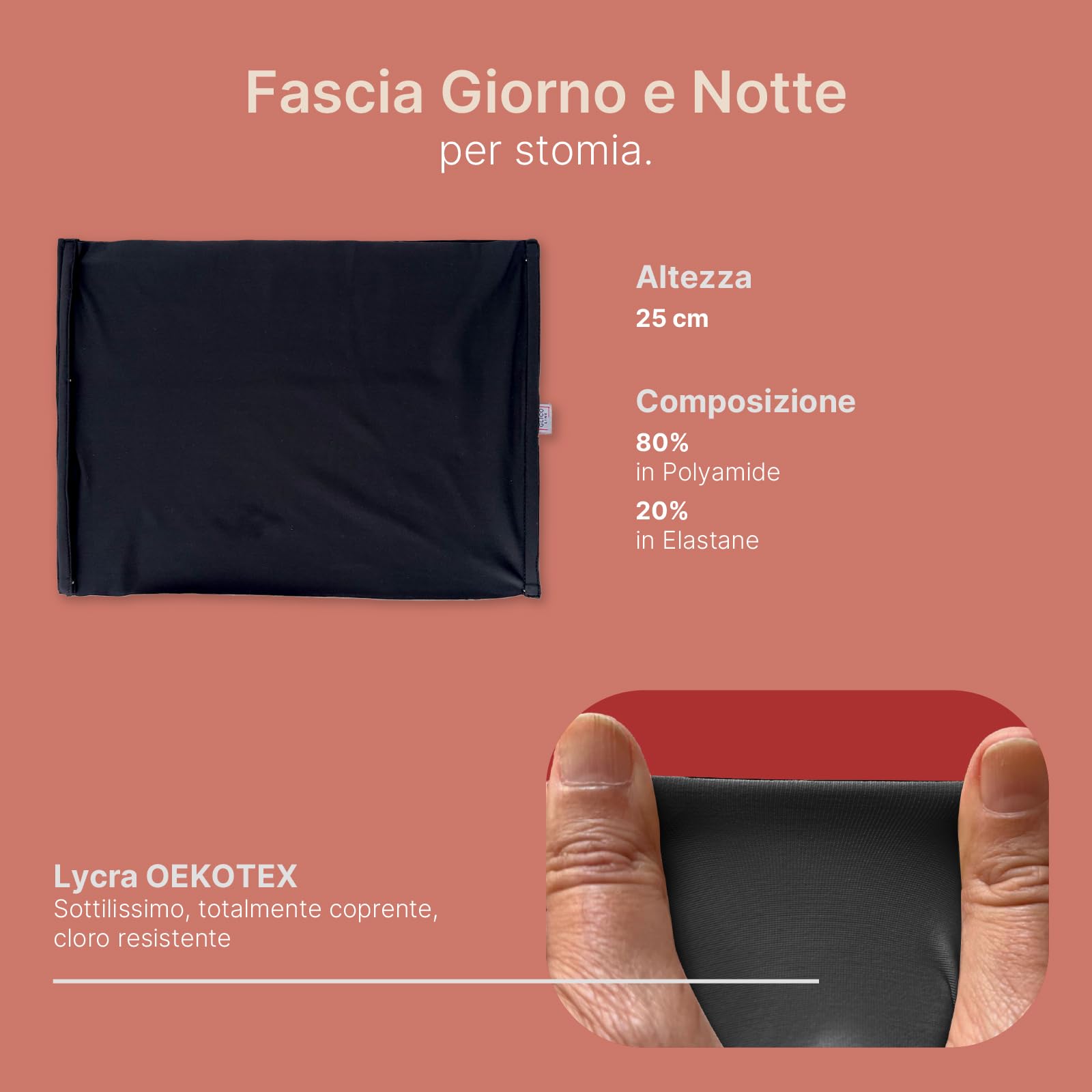 Glico Line Fascia 24 Ore per Stomia Unisex, Ideale per Giorno e Notte, Tasca Interna per Contenere la Sacca, Made in Italy, Nero, M