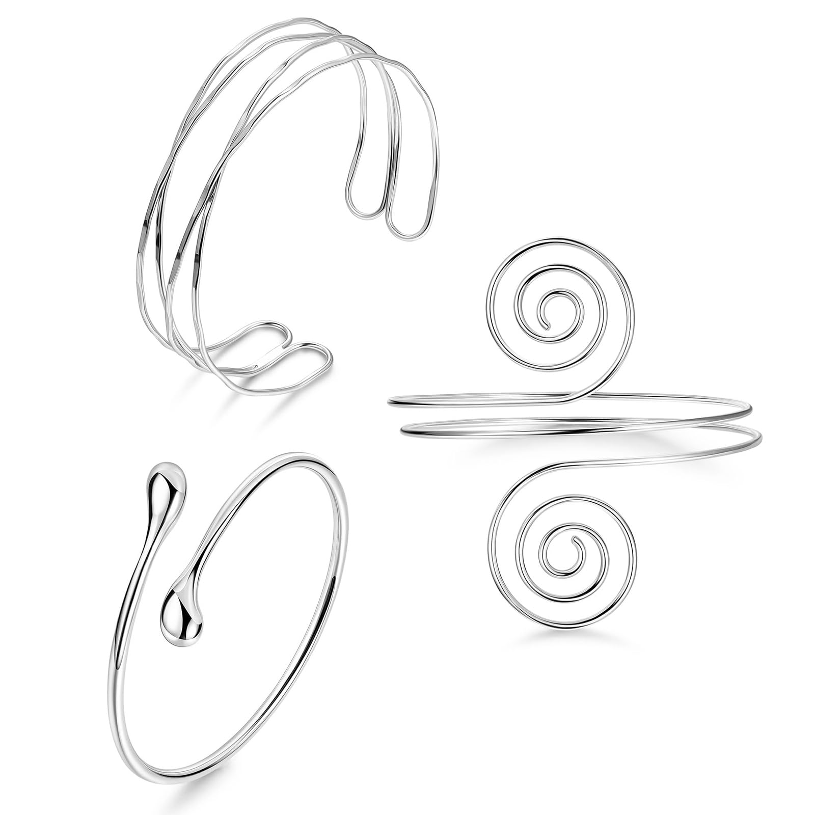 TELAIN Oberarmreif Silber Set Oberarmreif Armreif con 3 Brazaletes de Plata, Ajustable y Minimalista, Brazalete Boho Plata 925 Para Mujeres, Brazalete Envolvente Mujeres (Estilo 6)