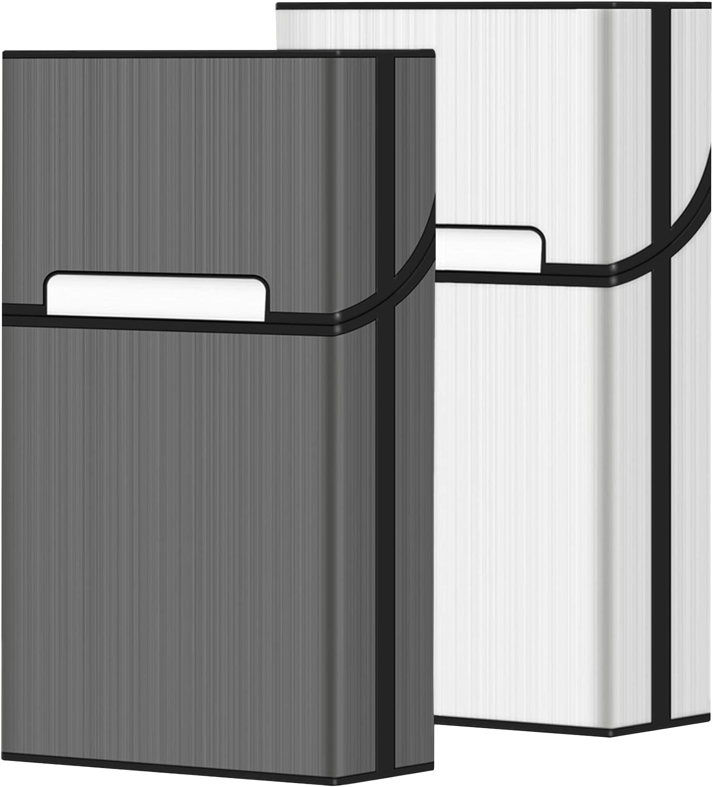 roygra Cigarette Case (2 Pack), Magnetic Switch 20pcs Cigarette Holder Case for Men Women, Cigarettes Smoking Accessories, Metal and Plastic Box for Smoke (Gray + Silver, 100mm 100s Size)