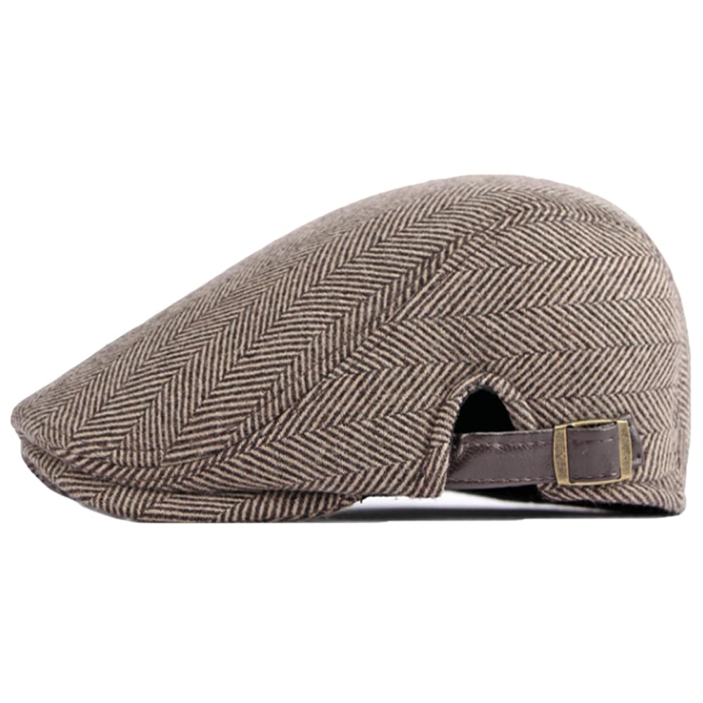 Newsboy Hats for Men Classic Herringbone Tweed Flat Cap Ivy Gatsby Cabbie Hat