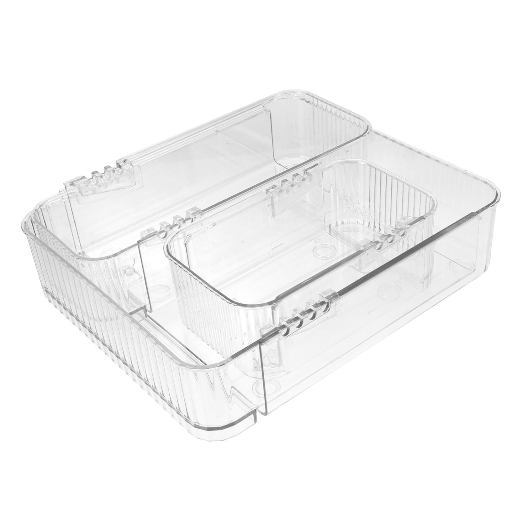 UKCOCO Bandejas Organizadoras de Escritorio Transparentes Ajustables Pet, Set de 3 Tamaños (pequeña, Mediana, Grande), Organizador de Cajones para Cocina, Oficina y Baño, Almacenamiento