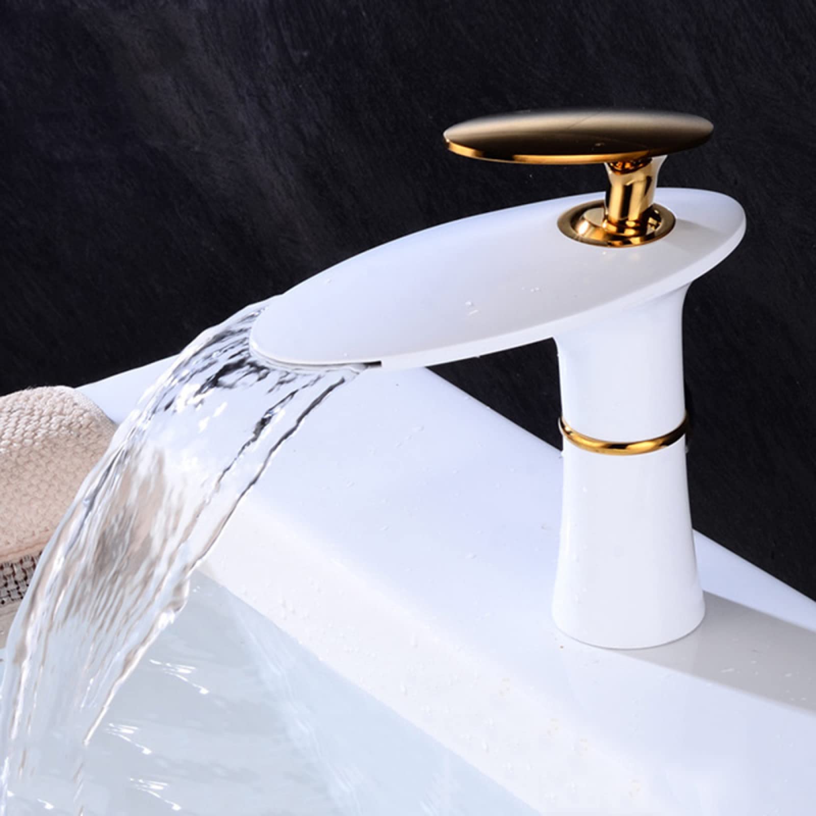 DFGHNBVC Basin Faucet Waterfall, Sink Faucet Hot And Cold Mix Tap, Brass Faucet Bathroom, Waterfall Single Handle Bathroom Sink Faucet, White Gold B, Short Mixer Tap Fauc,Platinum A-Short