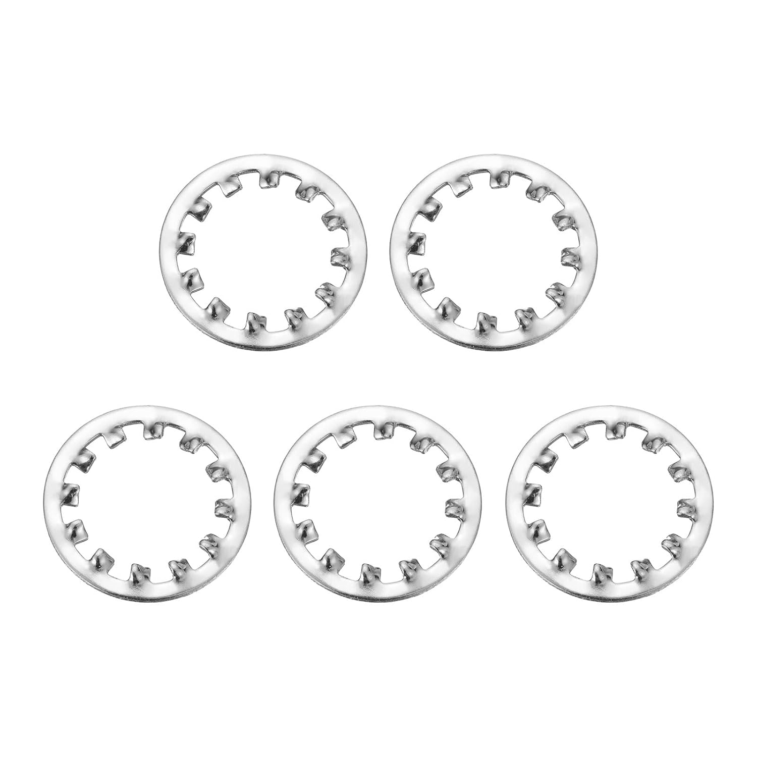 uxcell 5Pcs 3/4 Internal Tooth Lock Washer, 304 Stainless Steel Multi-Tooth Star Washer Locking Fastener, Silver Tone