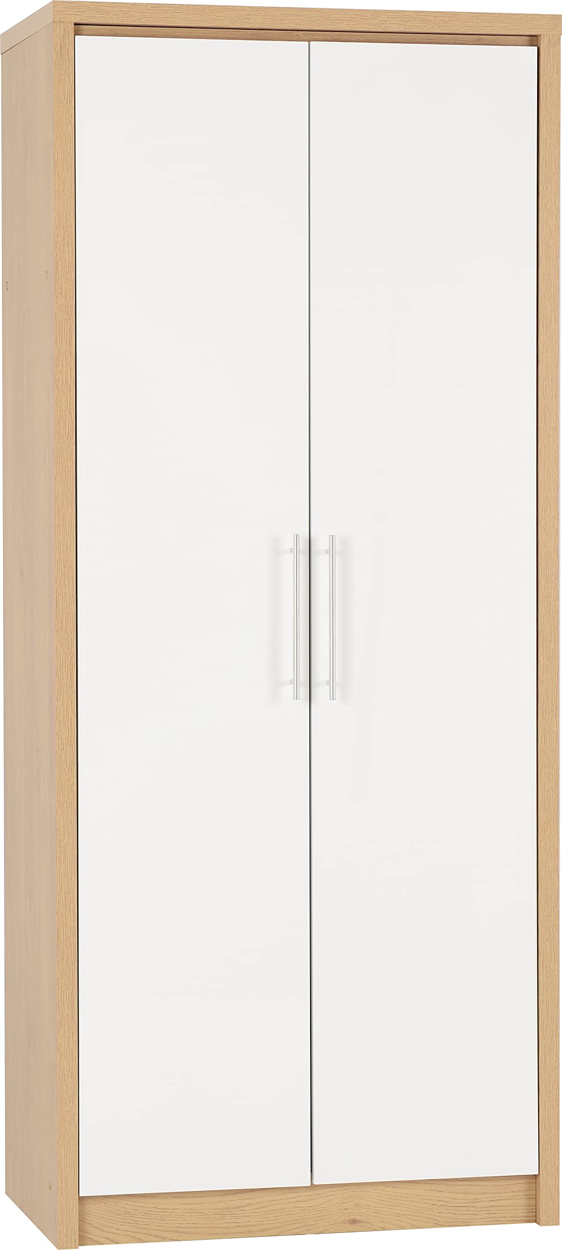 Seconique Seville 2 Door Wardrobe in White Gloss/Light Oak Effect Veneer