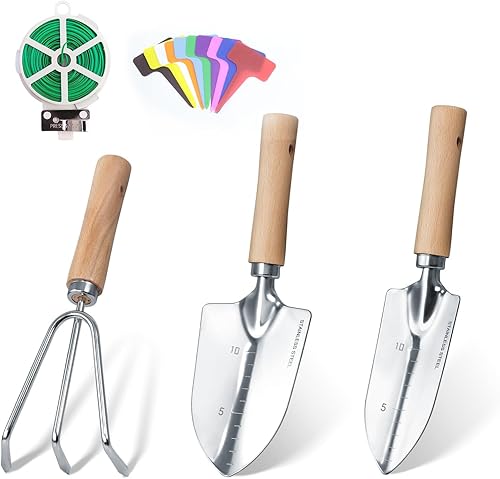 Juego de herramientas de jardín, kit de jardinería de 3 piezas con lazo giratorio para plantas de jardín y etiqueta de plástico para plantas,