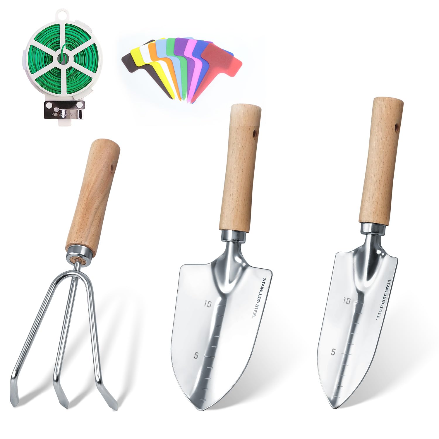 Juego de herramientas de jardín, kit de jardinería de 3 piezas con lazo giratorio para plantas de jardín y etiqueta de plástico para plantas, herramientas de jardín resistentes de acero