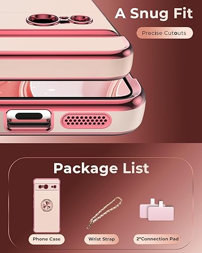 Miniatura 6 de Miss Arts Funda para Google Pixel 8, soporte de anillo de lujo galvanizado con correa, lindo TPU suave para Pixel 8 funda para mujeres y niñas, negro