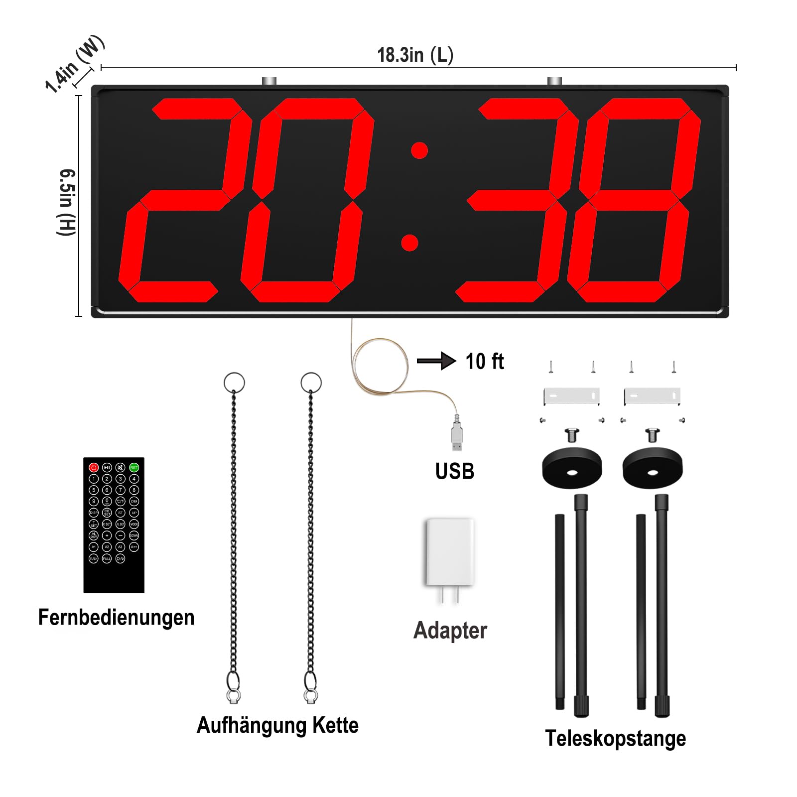 CHKOSDA Reloj de pared digital con pantalla de doble cara, grande, temporizador, temperatura, alarma y fecha, colgante con números claros (rojo)