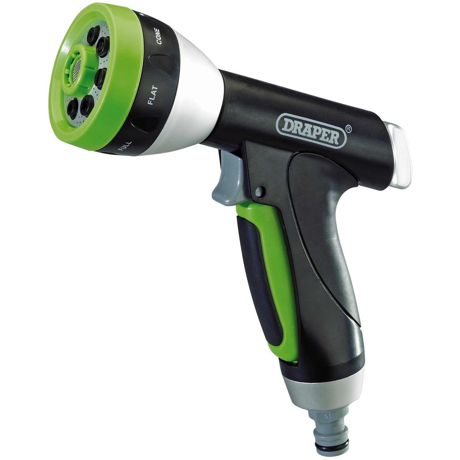 Draper Green And Black 7 Pattern Hose Pipe Spray Gun | Garden Hose Nozzle | Watering Tool | Lockable Trigger | Universal Connector | 25293