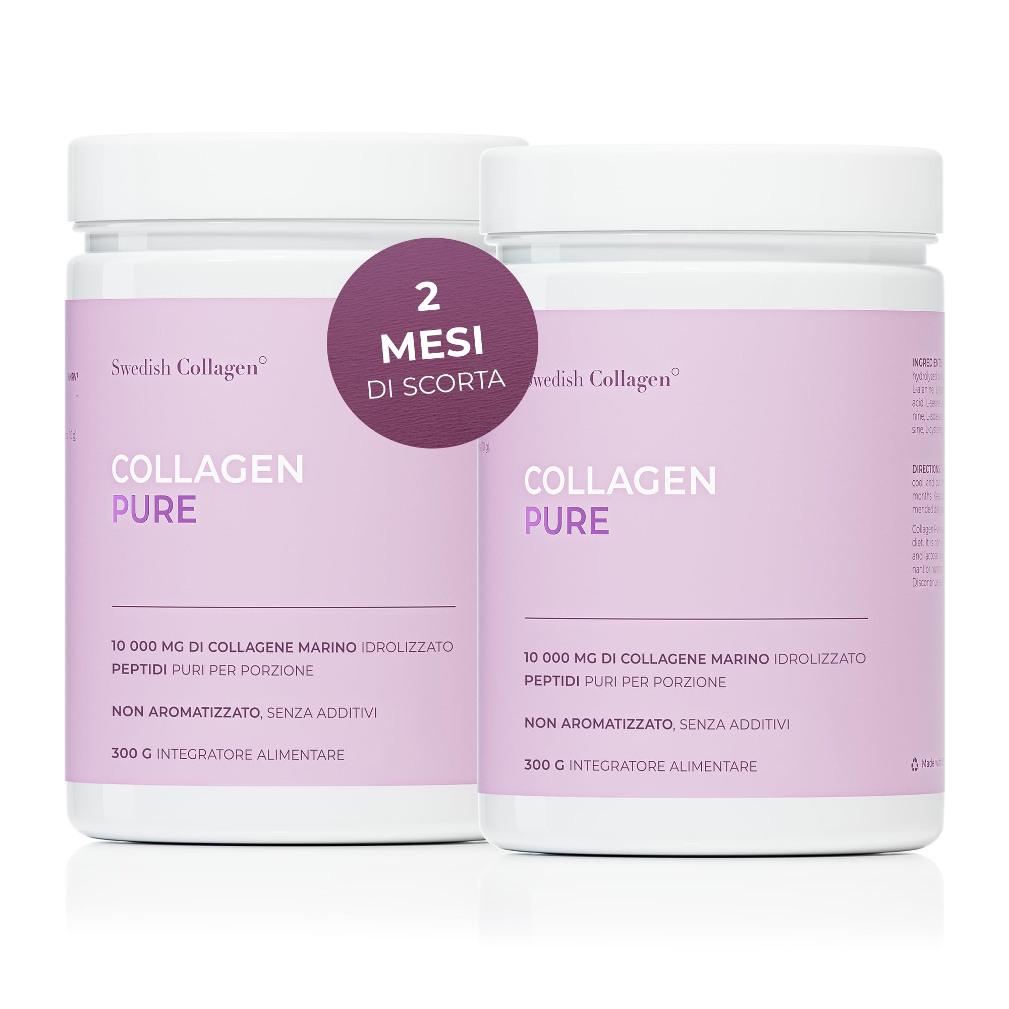 Collagene Pure x 2 I 2 contenitori di polvere di collagene idrolizzato al 100% (tipo I e III) I Odorless e senza sfuggito I Easy Mix - 60 Day Supply
