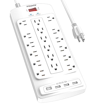8 Ft Surge Protector Power Strip, POWSAV 18 AC Outlets and 4 USB Ports(3U1C), 8 Feet Extension Cord (1875W/15A), 2100 Joules, ETL Listed, White