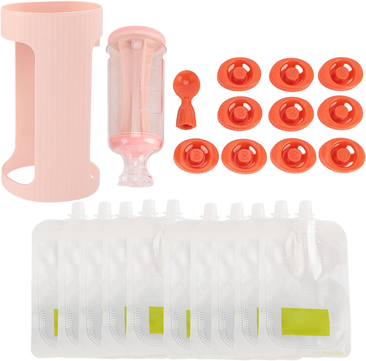 Baby Food Squeeze Station Portable Fruit Puree Pouch Filling Maker for Homemade Baby Food with 10pcs 118ml Pouches (Roseate) image 6 of 9 B0DNYT6BG3