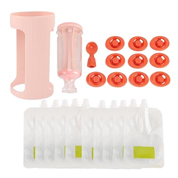 Baby Food Squeeze Station, BPA Plastic Fruit Puree Pouch Filler with 10pcs 118ml Pouches, for Homemade Baby Food and Travel Feeding Pink