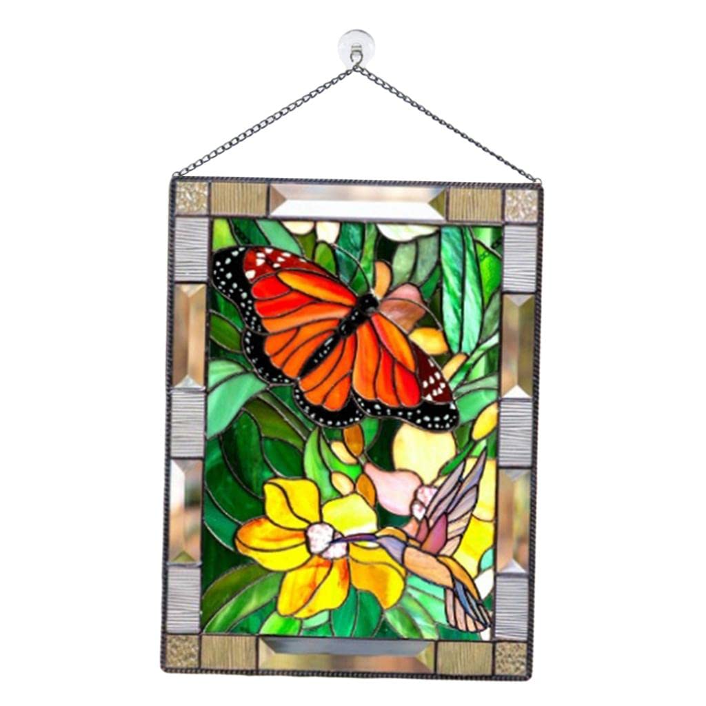 Stained Glass Rectangle Window Panel Suncatcher Wall Decor Butterfly|Suncatchers & Mobiles|Home & Garden-image-9